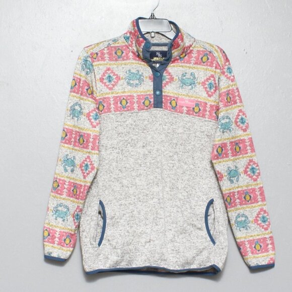 Simply Southern Tops - Simply southern southwestern crab print pink gray 1/4 button pullover